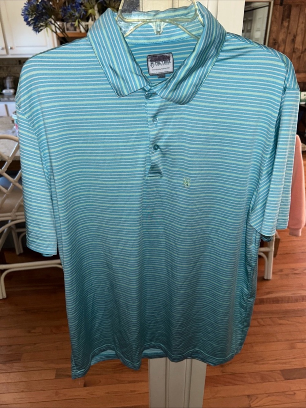 Men's Light Aqua Striped Performance Polo
